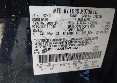 2011 Ford Edge Limited from USA, damaged, VIN 2FMDK3KC0BBA96522